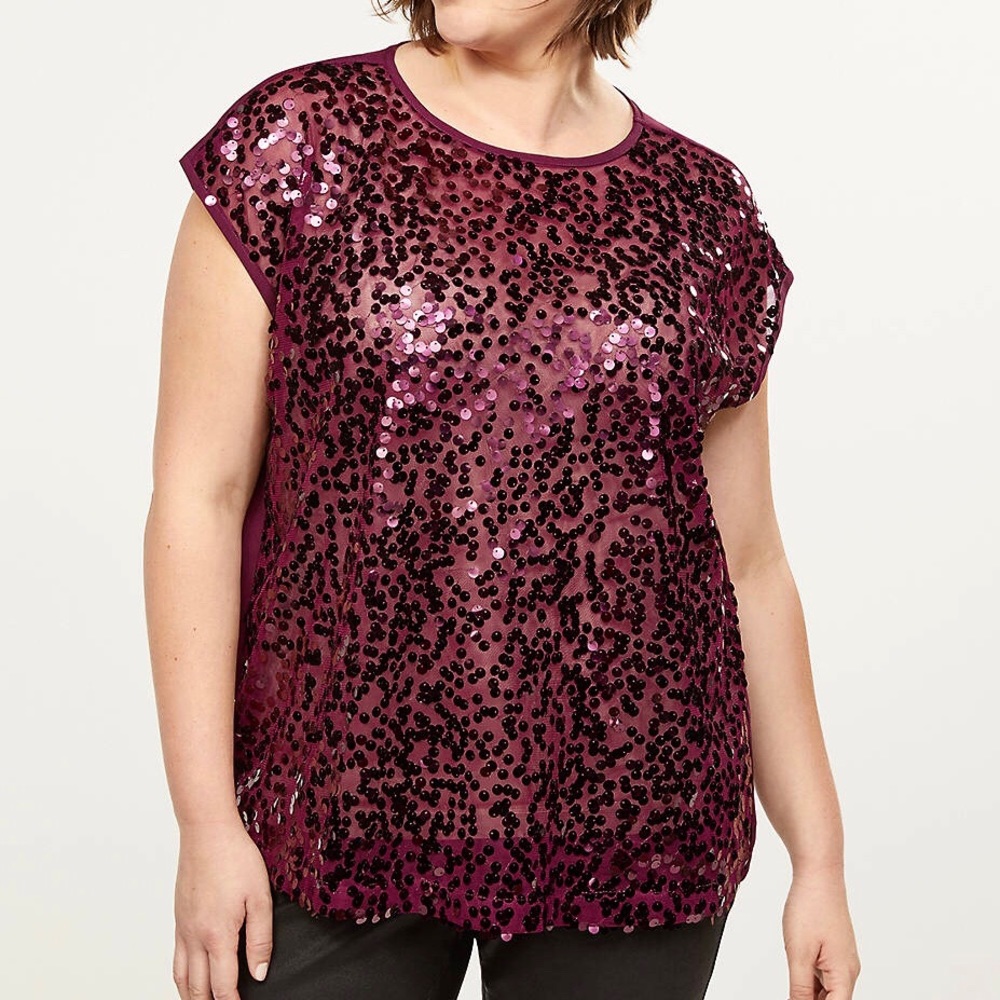 Lane Bryant Sequin Front Top Short Sleeve
